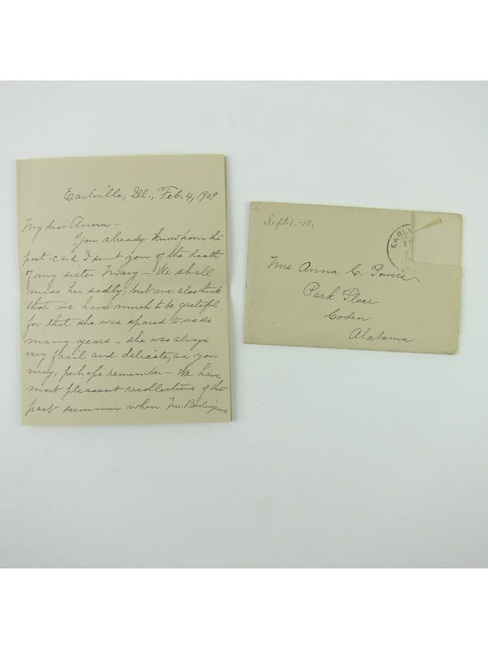Antique Letter Caroline Burlingame Earlville Illinois Anna Powers Coden Alabama